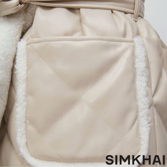 SIMKHAI **NWT** Astra Tie Waist Puffer Jacket Beige/Blush - Picture 8 of 14